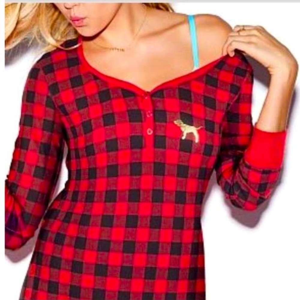 Victoria's Secret Red and Black Buffalo Plaid Pjais Set